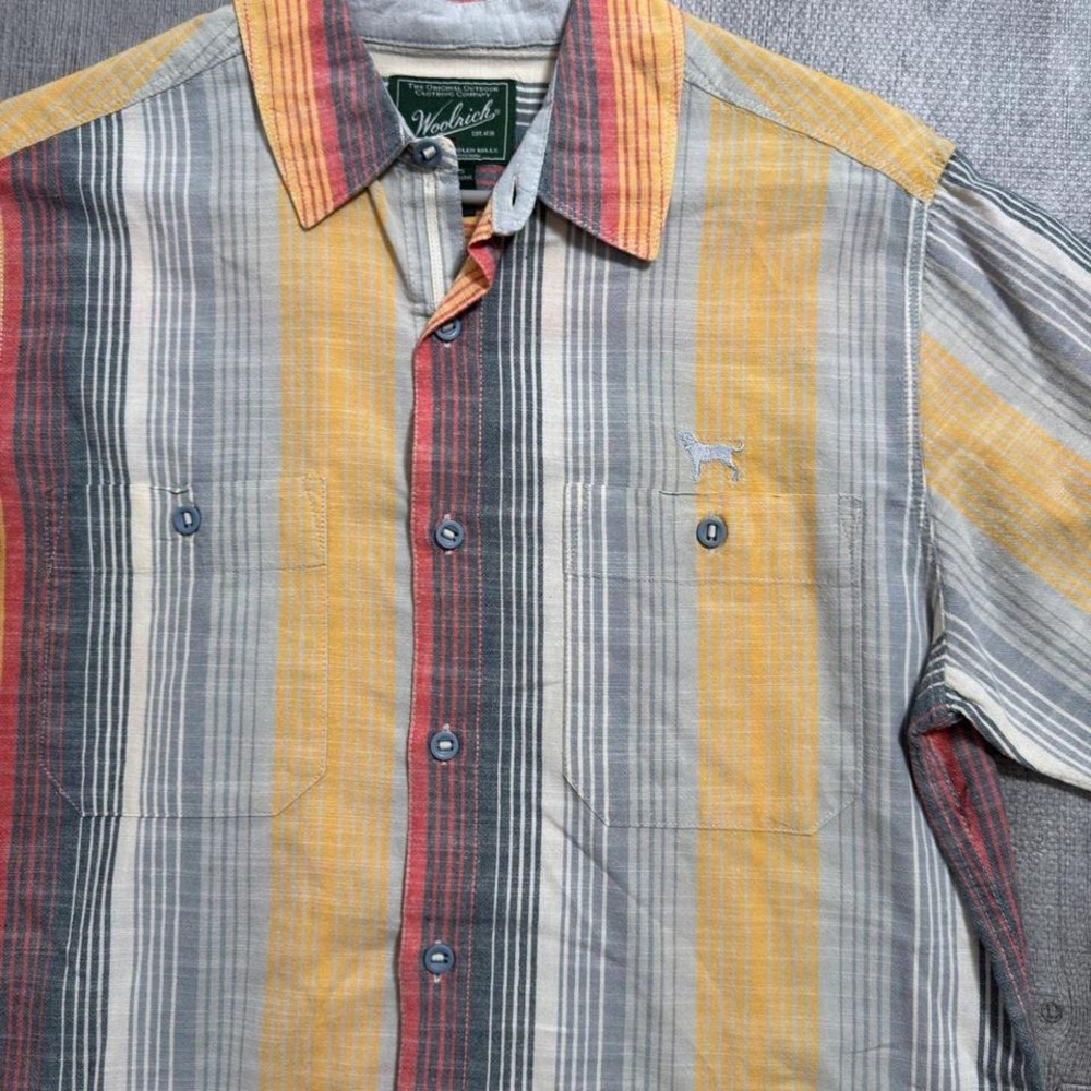 Woolrich‎ Striped Short Sleeve Button Down Shirt Men's Medium - Picture 4 of 5